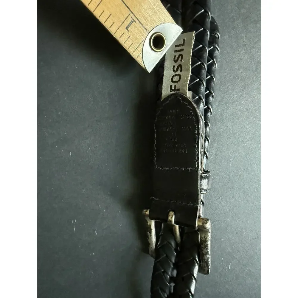 Mens Fossil Size 40 Leather Braided Woven Black Dress Belt Office Career City